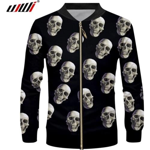 UJWI Zipper Jacket Male Fashion Long Sleeve Coat 3D Printed A Group Of Skulls Casual Big Size Costuming Man Spring Tops