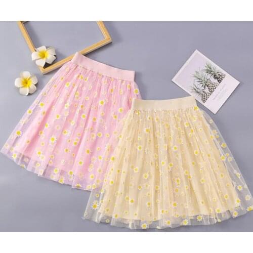 Summer Girls Flower Floral Tutu Skirts For Kids Childrens Clothes Mesh Pleated Princess Tulle Bust Skirt 4 6 8 10 11 12 Years