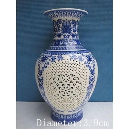 A Set of 2 Pieces / Exquisite Chinese Classical Hollow-out Blue and White Porcelain Vase with QianLong Mark