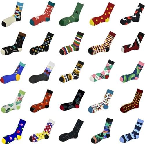 Peonfly Combed Casual Cotton Mens Harajuku Street Hip Hop Funny Happy Colorful Pattern Long Socks for Men