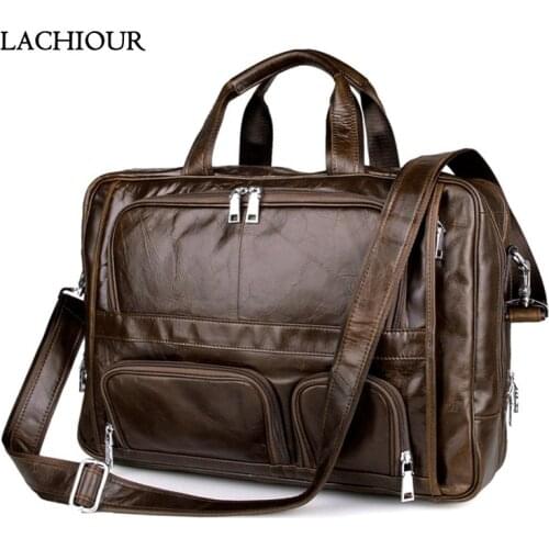 Men Genuine Leather Briefcase Large Capacity Business Laptop Messenger Shoulder Bag High Quality Travel Office Document Handbag
