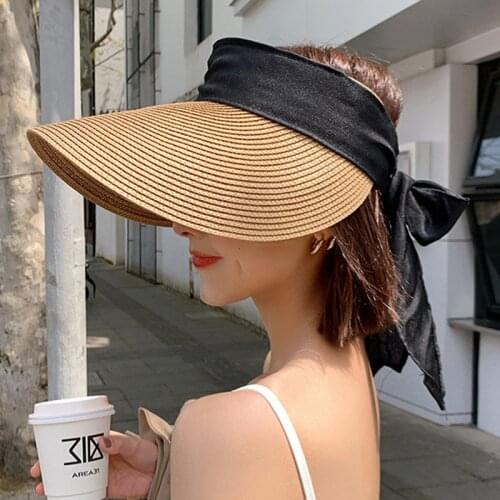 Oversize Straw Sun Hat Women Bow Womens Summer Visor Straw Cap 2021 Fashion Fishing Hat Bob Empty Top Panama Hats