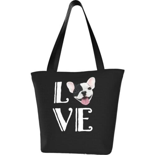French Bulldog Shopping Bag Female Gift Handbags Aesthetic Polyester Shopping Bags
