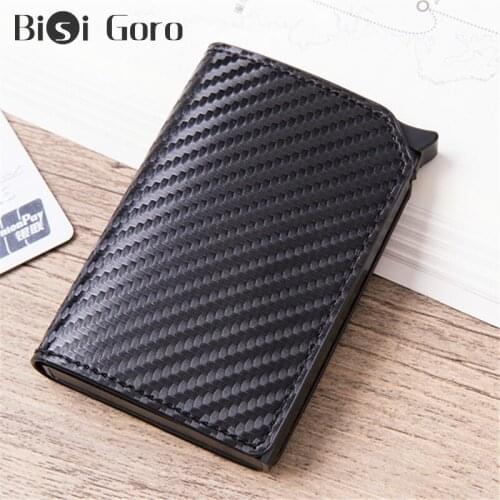 BISI GORO 2021 Anti-theft Carbon Fiber Smart Wallet Slim Credit Card Holder RFID Pop-up Wallet Multi Card Case for Dropshipping