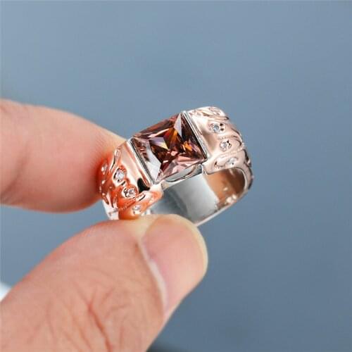 Vintage Female Rainbow Crystal Stone Ring Simple Rose Gold Big Wedding Ring Charm Bridal Square Engagement Rings For Women