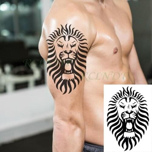 Waterproof Temporary Tattoo Sticker Roaring Lion Black Fake Tatto Flash Tatoo Back Leg Big Size Art for Women Men