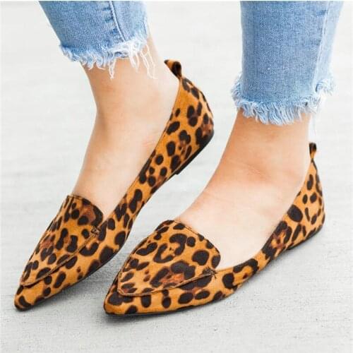 COOTELILI 2021 New Fashion Flats Women Shoes For Woman Pointed Toe Slip On Flats Heel Leopard Print Female Ladies Size 35-43