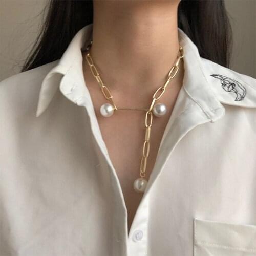 2020 Europe And America Punk Style Gold Color Chain Pearl Choker Necklace For Women Fashion Neck Jewelry Collares