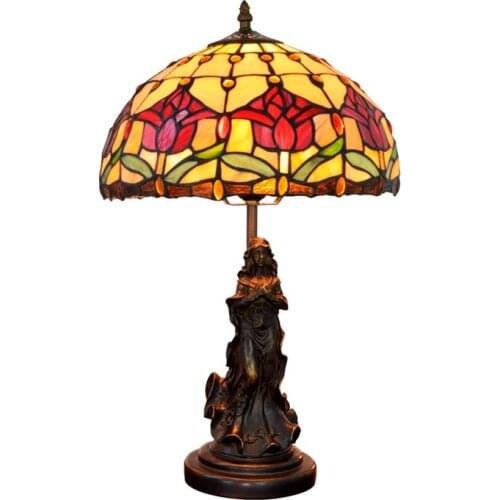 12 inch Red tulip garden beauty desk lamp Tiffany Stained Glass Retro bar restaurant children bedroom bedside table lamp