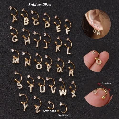 2Pcs 0.8x6/8mm Surgical Steel Ear Daith Snug Piercing Tragus Helix Ear Cartilage Earring Surgical Steel Body Piercing Jewelry