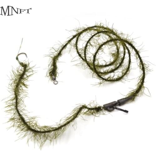 MNFT 2Pcs Carp Fishing Line Realistic Weed Lead Core 35lb Line Barbed Hook Size 2 4 6 8 Rolling Swivel Hair Rig Fishing Tools