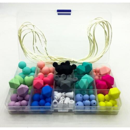 2017 new silicone teether baby DIY crafts set pacifier clips crib toy safe and natural Silicone Bead teether necklace pendant