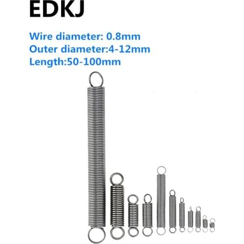 5pcs 0.8 series Stretch spring 65manganese Spring stretch with hook small pull spring 4-12mm long 50 60 80 90 100 high-strengt