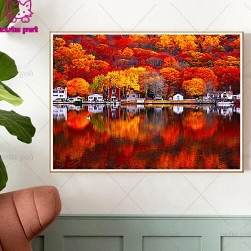 Diamond Painting red Landscape Diamond Embroidery Autumn Cross Stitch Tree Picture Rhinestones New Arrival puzzle art decoration