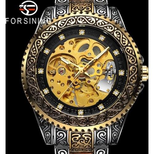 FORSINING Automatic Mechanical Men Wristwatch Military Army Male Clock Top Brand Luxury Stainless Steel Skeleton Man Watch 8213
