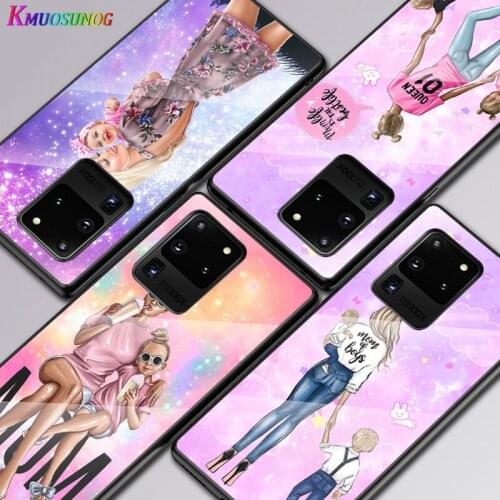 Lucky Cute Mom baby For Samsung Galaxy S20 FE S10e S10 S9 S8 Ultra Plus Lite Plus 5G Tempered Glass Cover Phone Case