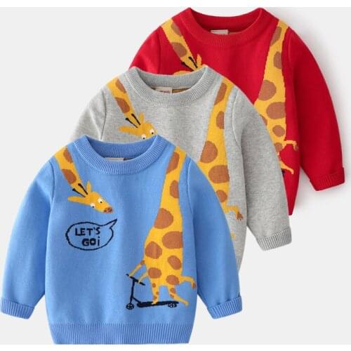 Cute Kids Clothing Boys Girls Giraffe Cartoon Print Sweater Autumn 2021 Toddler Knitwear Pullover Knitted Sweaters Kids Warm Top