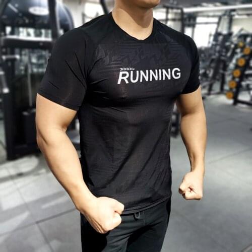 Breathable Short Sleeve Men Running Fitness Tshirt Quick Dry Soccer Jersey High elastic Sports Tees Bodybuilding Training Shirts