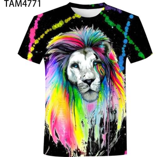 New Animal Lion 3D Cartoon Printing Fashion Mens Womens T-Shirt Casual Round Neck Loose Childrens Breathable Hip Hop Top