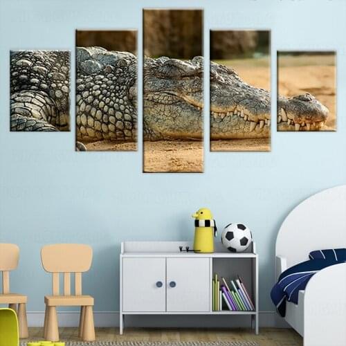 HD Printed Modern Canvas Living Room Pictures Painting 5 Panel Crocodile Animal Framework Wall Art Modular Poster Home Decor