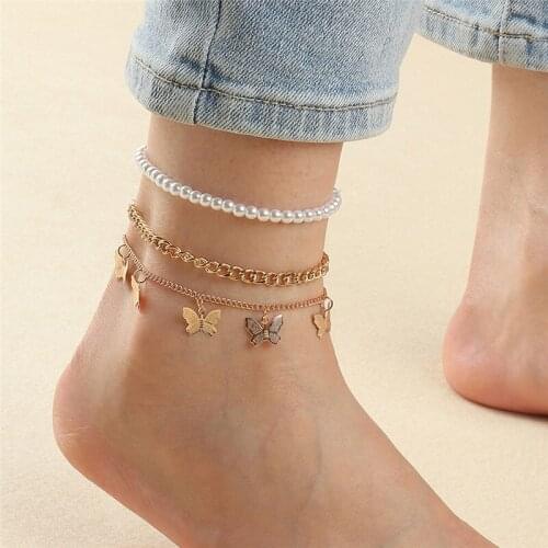 HI MAN Pcs/Set European Trend Butterfly Handmade Pearl Anklet Women Simple Fashion Anniversary Wedding Gift Jewelry