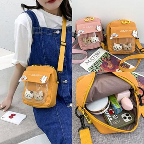 Canvas small bag female 2021 new Korean cute cartoon transparent student ita messenger bag Sen-type shoulder bag