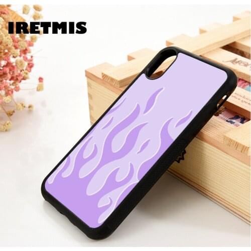 Iretmis 5 5S SE 6 6S Silicone Phone Case Cover for iPhone 7 8 Plus X Xs 11 12 MINI Pro Max XR Lavender Colored Flames Flame