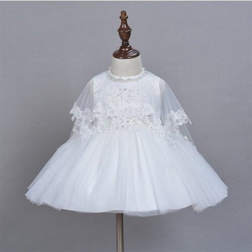 Infant Baby Girl Clothing Set Lace Tulle Baptism Dress+Cap+Cloak 3pcs Infant Birthday Party Flower Embrioderied Kids Clothing