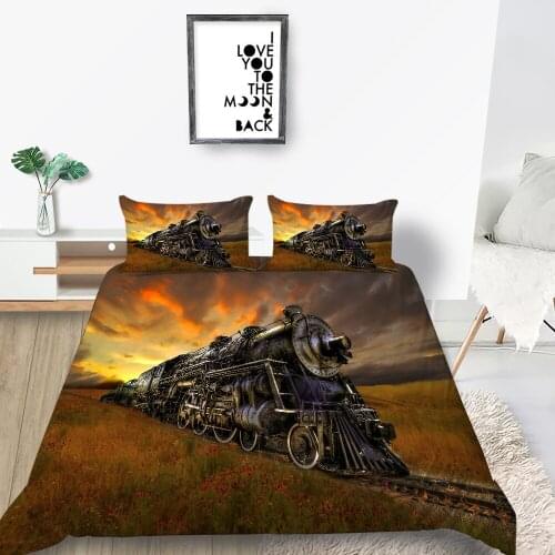 Transport Series Bedding Set Train Print Comfortable Duvet Cover Single Double Full Twin Queen King Bed Set Nature