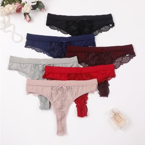 Floral Embroidery Lace Womens Thong Underwear Transparent Seamless Panties Bowknot Antibacterial Cotton Crotch Briefs Tanga