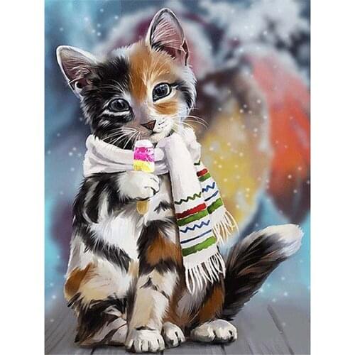 Lovely Cat Animal DIY Embroidery 11CT Cross Stitch Kits Craft Needlework Set Cotton Thread Printed Canvas Home Room