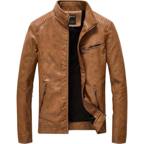 Leather Jacket Men Casual Slim Fit Stand Collar Washed PU Faux Leather Coat Mens Thick Plus Velvet Motercycle Bomber Jackets 5XL