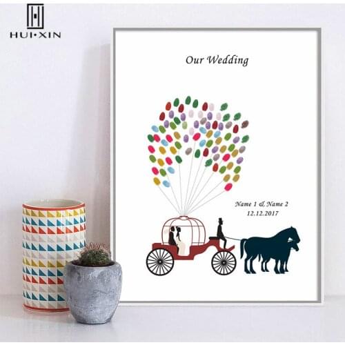 Bride Groom Taking Pretty Wedding Carriage Print Name Date Fingerprint Signature Guest Book for Engagement Wedding Anniversary