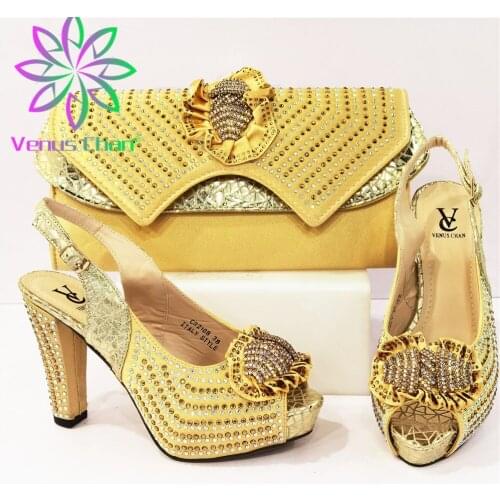 Nigerian Fashion Italian Design Butterfly-knot Shape Crystal Decoration Style Party Women Shoes and Bag Set in Yellowm Color
