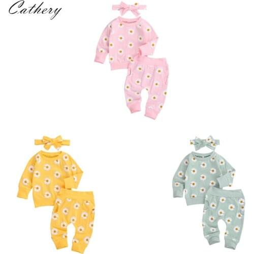 Carthery Newborn Infant Baby Girls Clothes Long Sleeve Sweatshirt Tops Long Pants with Headband Outfits Set Childrens Clothing