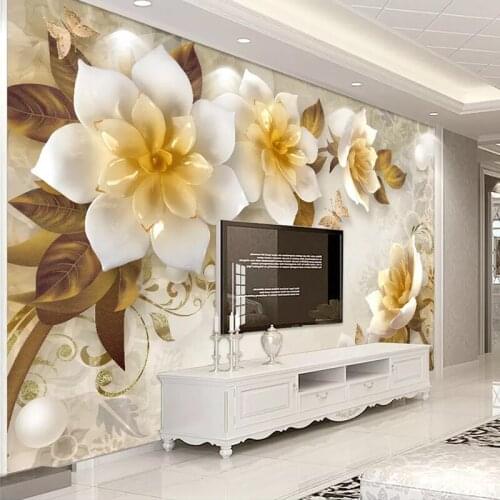 Custom 3D Wall Murals Wallpaper Self-adhesive Waterproof Canvas Painting 3D Flowers Living Room TV Background Decoration Mural