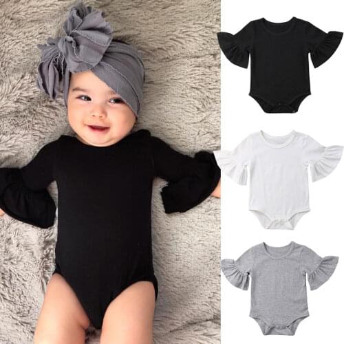 Pudcoco 5 Color Newborn Infant Baby Girl Clothes Flared Sleeve Romper Jumpsuit Sunsuit Outfits 2020 High Quality Romper Outfits