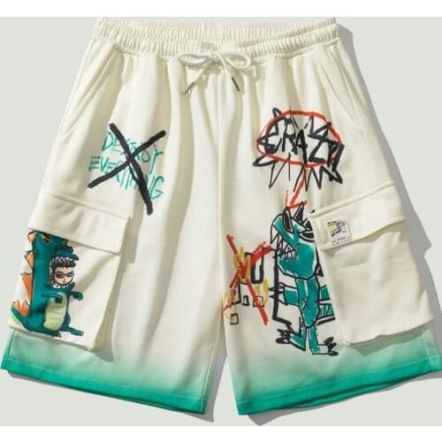 Streetwear Fashion Graffiti Printed Mens Casual Shorts Harajuku Hip Hop Loose Straight Casual Drawstring Mens Five-point Shorts