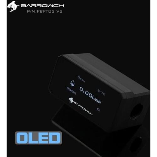 BARROW OLED Digital Display Water Flow Meter Water Cooler System Double G1/4'' Flow Sensor Fitting