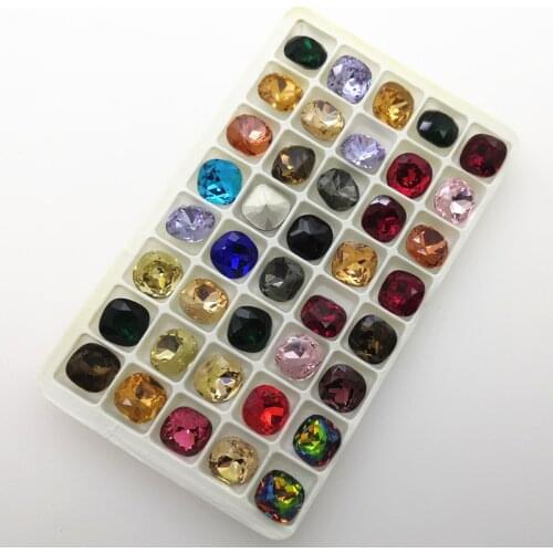 TopStone 12mm 40pcs Classicial Fat Square K9 High Quality Glass Crystal Opal Colors Pointed Back Rhinestones