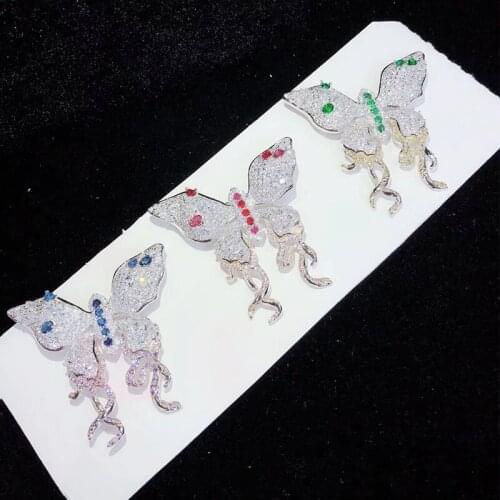 Wow! zircon butterfly multicolor red/green /blue brooch 45*50mm nature wholesale FPPJ hand make