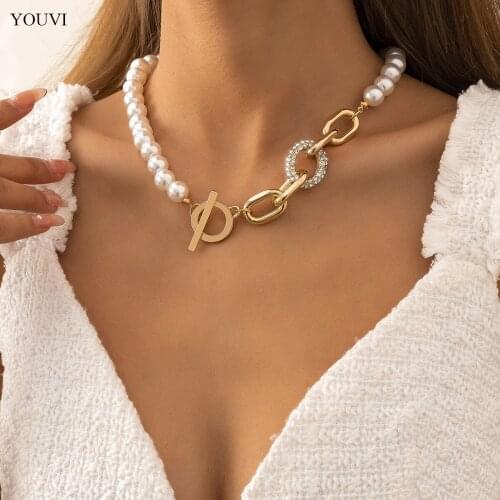 YOUVI New Baroque Pearl Chain Necklace Women Collar Wedding Crystal Toggle Clasp Circle Lariat Bead Choker Necklaces Jewelry