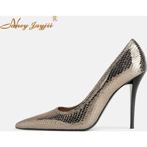 Patent Leather Shoes Lady Woman Pumps Pointed Toe Animal Prints Snakelike Super High Thin heel Party Fashion Elegant Mature 2019
