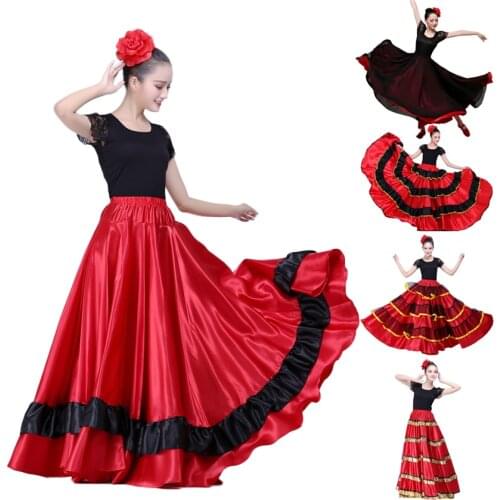 Female Spain Carnival Party Stage Wear Flamenco Skirt Striped Plus Size Lace Belly Dance Costumes for Woman Spanish Dress