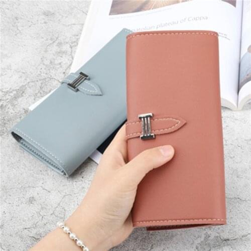 Women Leather Wallet Wholesale Lady Clutch Purse Solid Color Drawstring Long 3 Fold Wallet 2021 Spring New Model Wallet