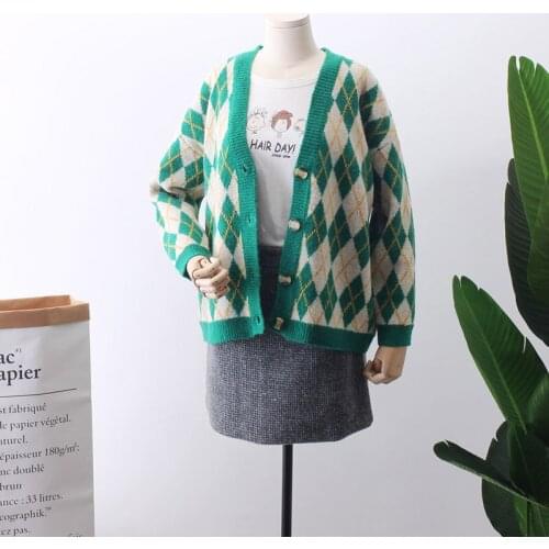 Poncho 2018 Spring New Pattern Cardigan Korean Chic Restore Ancient Ways England Diamond Lattice Knitting Sweater Woman M2683