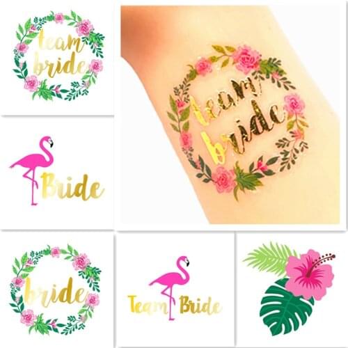 1pc Team Bride To Be Flamingo Temporary Tattoo Sticker Bridal Shower Bachelorette Party Decorations Hawaii Wedding Decorations