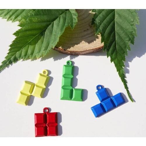 10pcs Tetris Alloy Enamel Charms Pendant Fit DIY Jewelry Accessory Chirldens Game Charms Earring Bracelet Ornament Finding Decor