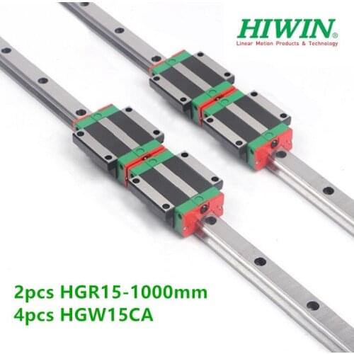 2pcs 100% original Hiwin linear guide rail HGR15 -1000mm + 4pcs HGW15CA flanged block bearings CNC parts