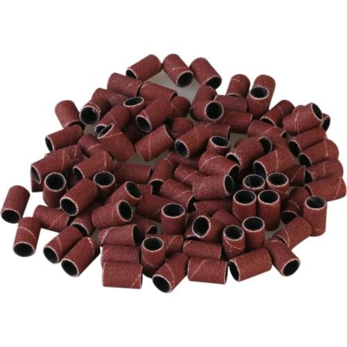 100pcs Mounted Cylindrical Grinding Heads Abrasive Sleeves Sanding Bands For Nail Drill Manicure Tools